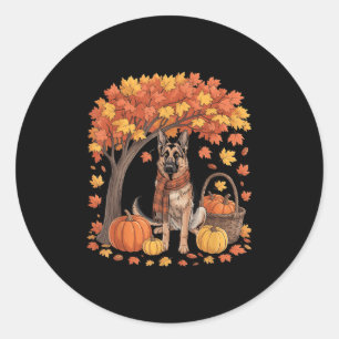 Sticker Rond Chien berger allemand Écharpe d'automne Citrouille