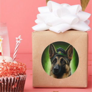 Sticker Rond Chien berger allemand en tenue de jour St. Patrick