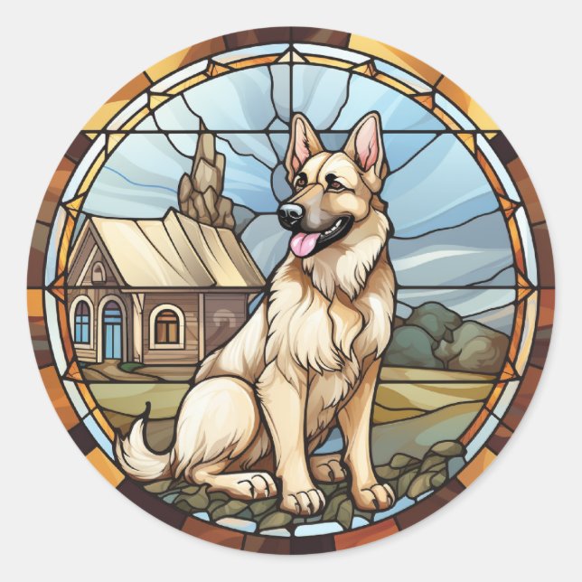 Sticker Rond Chien berger allemand en verre doux (Devant)