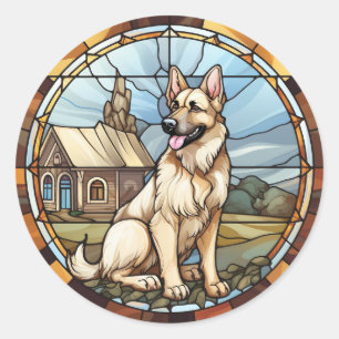 Sticker Rond Chien berger allemand en verre doux