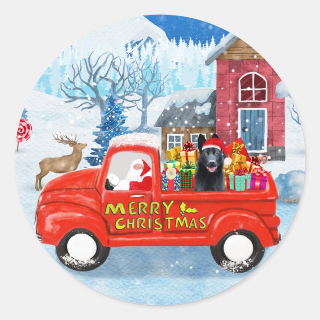 Sticker Rond Chien berger allemand Livraison de Noël Camion Nei (Devant)