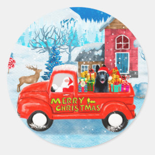 Sticker Rond Chien berger allemand Livraison de Noël Camion Nei