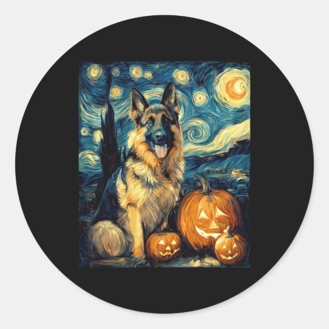 Sticker Rond Chien berger allemand mignon Halloween Jack-o'-lan (Devant)