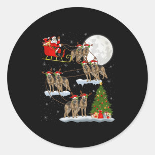 Sticker Rond Chien berger allemand Santa traîneau volant drôle