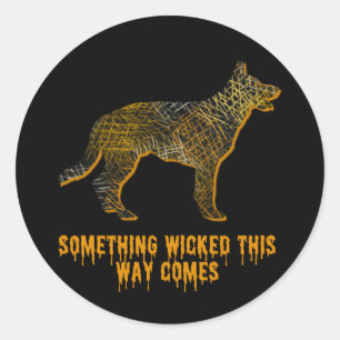 Sticker Rond Chien berger allemand Silhouette Fun Halloween