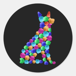 Sticker Rond Chien berger allemand Watercolor paint dot art