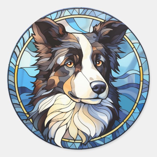 Sticker Rond Chien berger australien en verre doux (Devant)