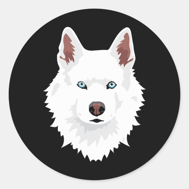 Sticker Rond Chien | Blanc Sibérien Husky Canine Blanche Chien  (Devant)