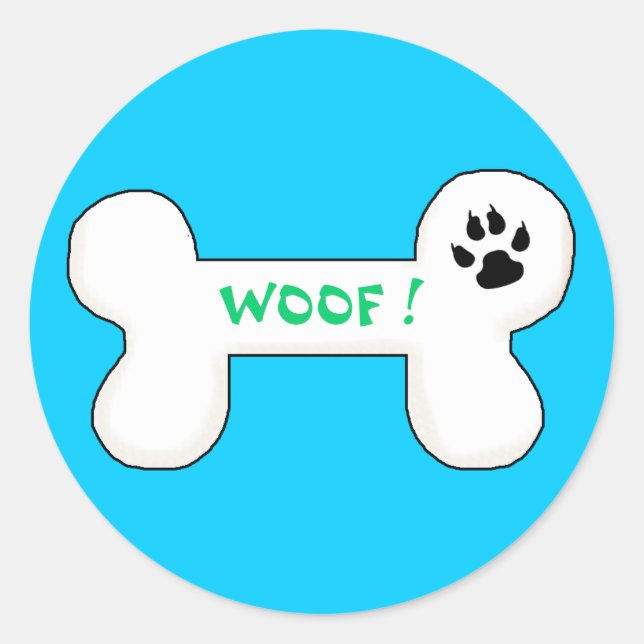 Sticker Rond Chien Bone Woof Funny Pet (Devant)