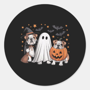 Sticker Rond Chien Bouledogue Anglais Sorcière Fantôme Citrouil