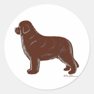Sticker Rond Chien Brown de Terre-Neuve