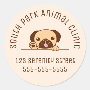 Sticker Rond Chien Carlin gai Peeking Beige Custom Text