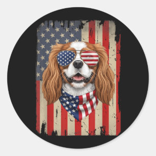 Sticker Rond Chien Cavalier King Charles Spaniel 4 Juillet