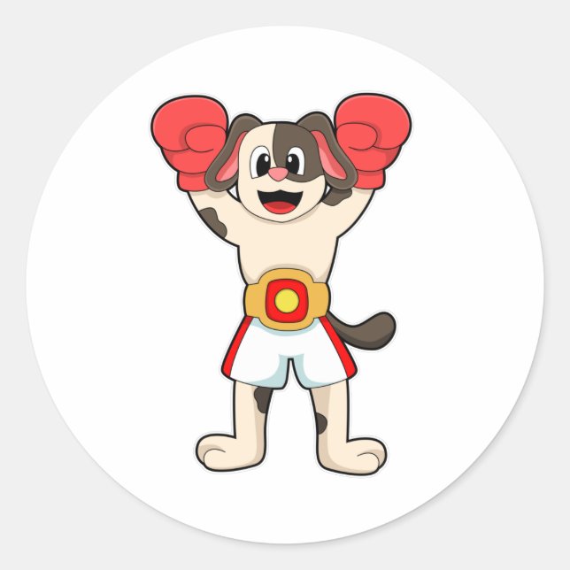 Sticker Rond Chien champion de boxe avec gants de ceinture et d (Devant)