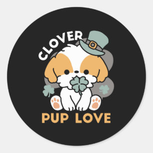 Sticker Rond Chien Chanceux avec Trèfle – Cadeau de la Saint-Pa