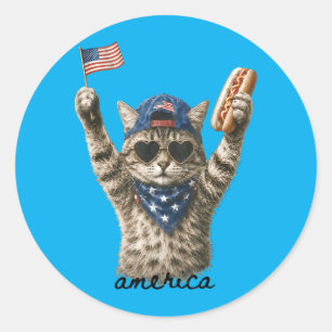 Sticker Rond Chien chaud de chat patriotique d'Amérique