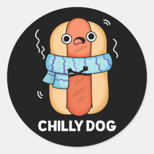 Sticker Rond Chien chéri Funny Chili Hot Dog Pun Dark BG