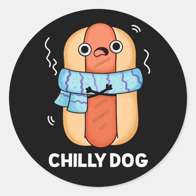 Sticker Rond Chien chéri Funny Chili Hot Dog Pun Dark BG (Devant)