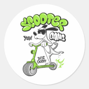Sticker Rond chien chevauchant un scooter