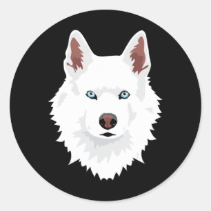 Sticker Rond Chien  Chien blanc de la canine blanche Husky Cani