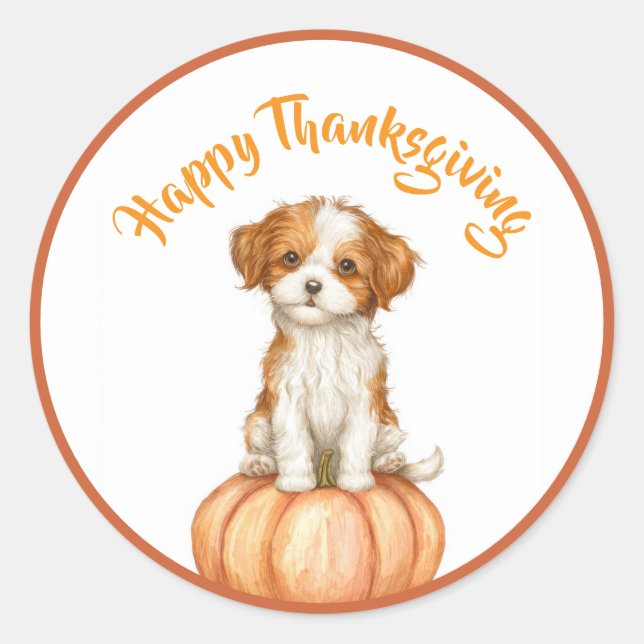 Sticker Rond Chien chiot bon thanksgiving (Devant)