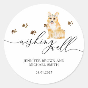 Sticker Rond Chien chiot de Corgi qui veut bien