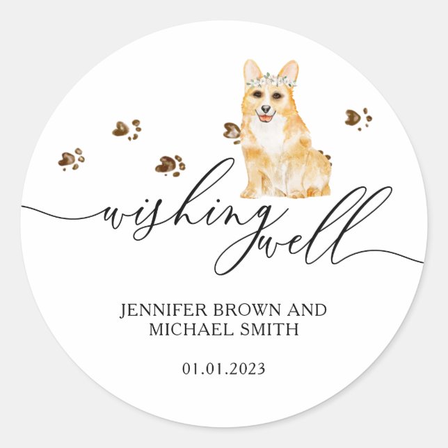 Sticker Rond Chien chiot de Corgi qui veut bien (Devant)