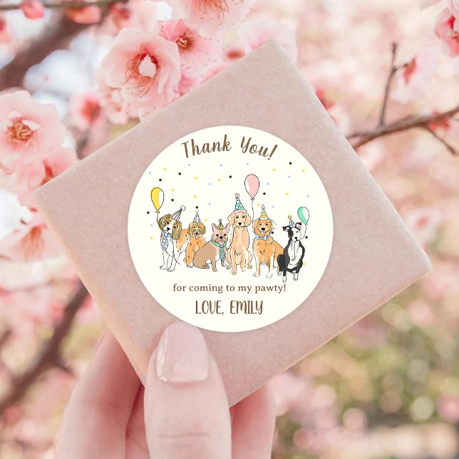 Sticker Rond Chien Chiot fête d'anniversaire (Créateur téléchargé)