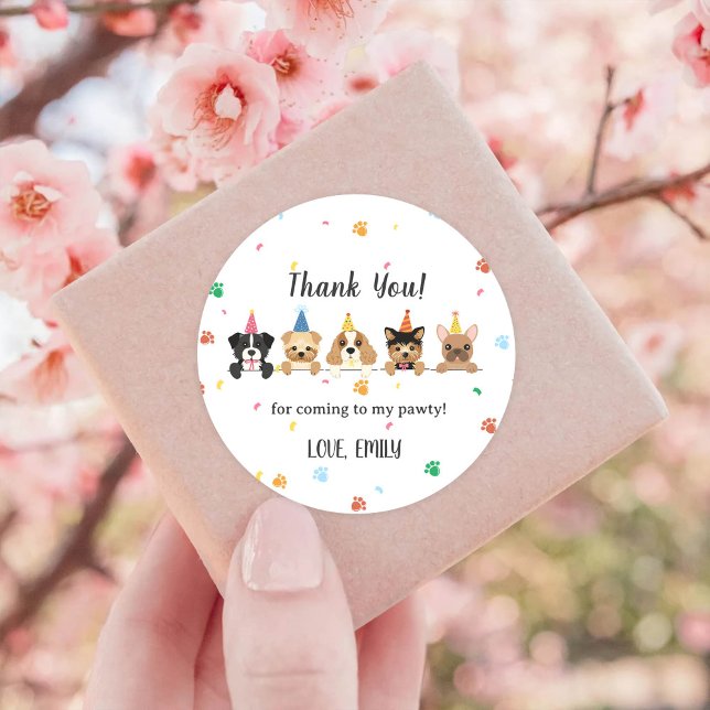 Sticker Rond Chien Chiot fête d'anniversaire (Créateur téléchargé)