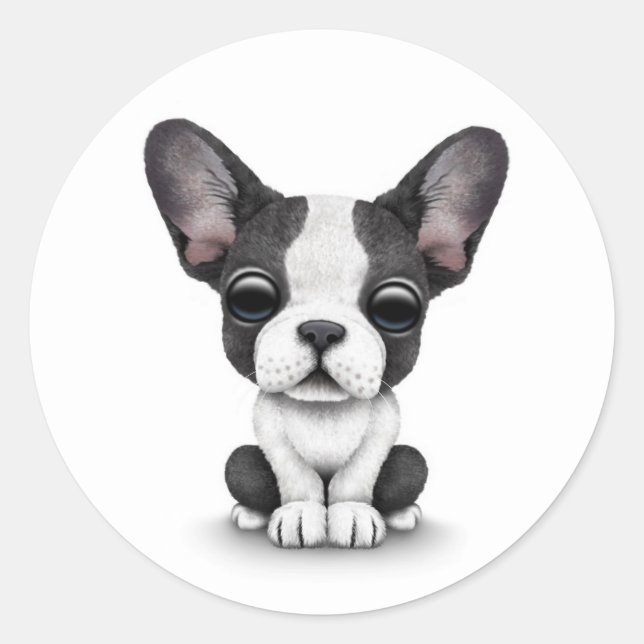 Sticker Rond Chien chiot français mignon sur blanc (Devant)