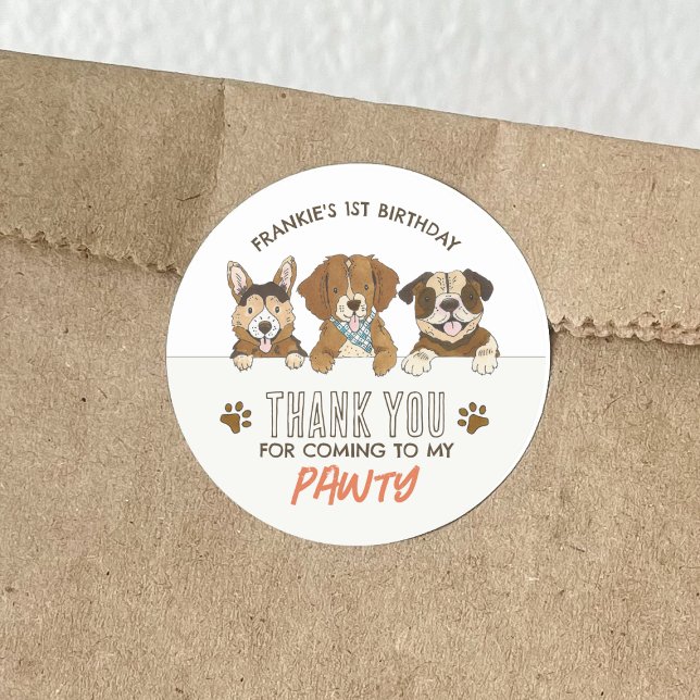 Sticker Rond Chien chiot Merci fête d'anniversaire (Créateur téléchargé)