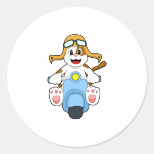 Sticker Rond Chien comme Biker avec Scooter.PNG