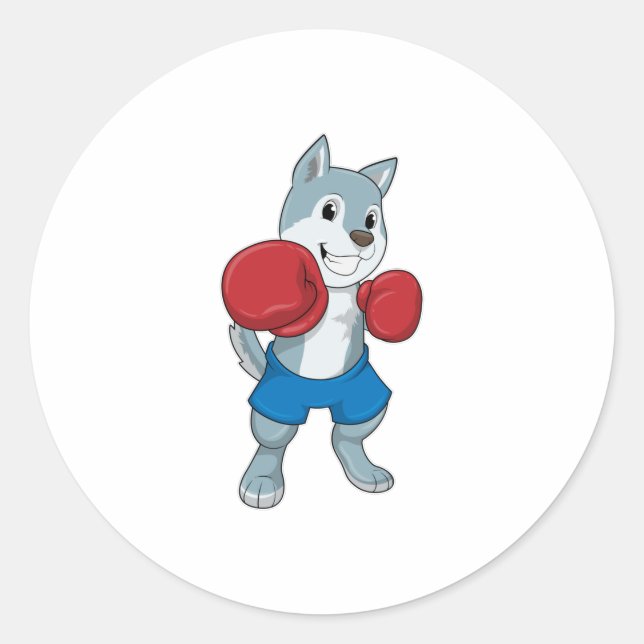 Sticker Rond Chien comme boîte avec gants de boxe (Devant)