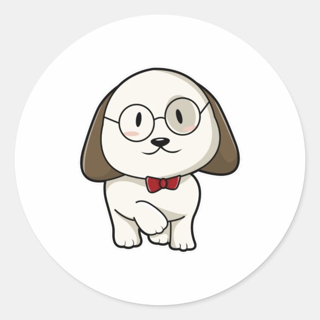 Sticker Rond Chien comme chambre avec Cravate et lunettes (Devant)