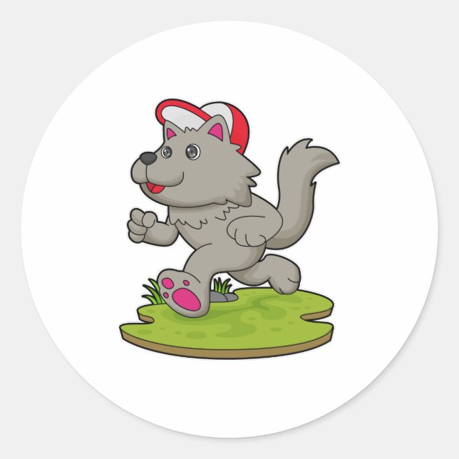 Sticker Rond Chien comme coureur avec Casquette (Devant)