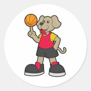 Sticker Rond Chien comme joueur de basket-ball avec basket-ball