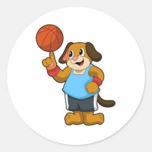 Sticker Rond Chien comme joueur de basket-ball avec basket-ball