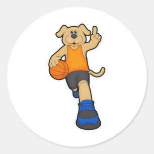 Sticker Rond Chien comme joueur de basket-ball avec basket-ball