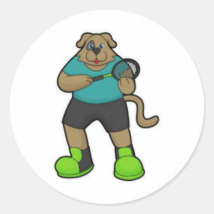 Sticker Rond Chien comme joueur de tennis avec raquette de tenn