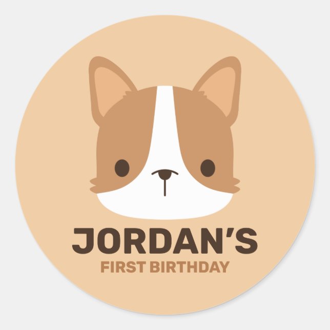 Sticker Rond Chien Corgi mignon avec nom personnalisé (Devant)
