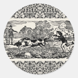 Sticker Rond Chien courant art animal antique illustration vict