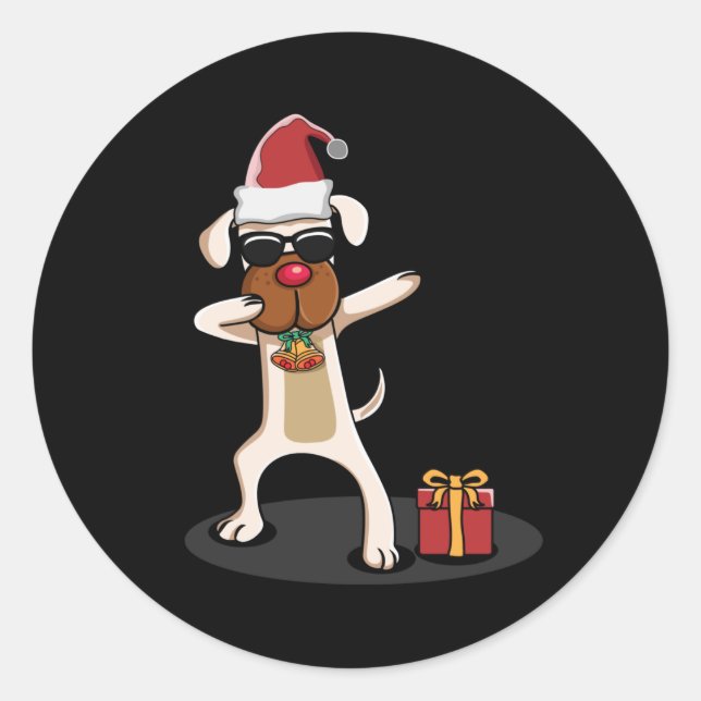 Sticker Rond Chien Dabbing Chiens Chiens Santa Claus Joyeuse Id (Devant)