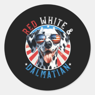 Sticker Rond Chien Dalmatien 4 juillet Blanc Rouge Et Amateurs 