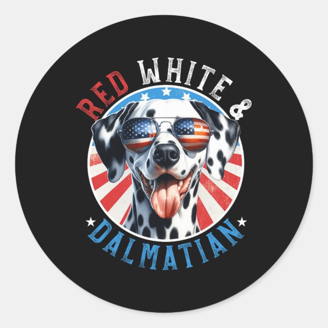 Sticker Rond Chien Dalmatien 4 juillet Blanc Rouge Et Amateurs  (Devant)