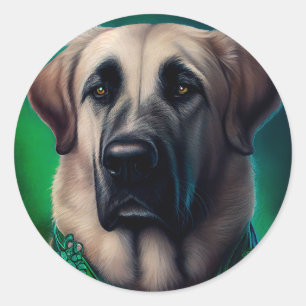 Sticker Rond Chien de berger anatolien en tenue de la Saint-Pat