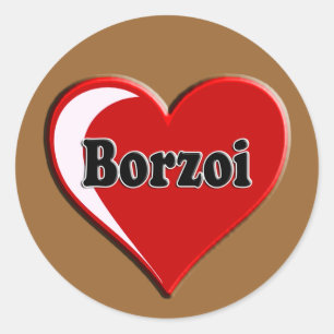 Sticker Rond Chien de Borzoi sur le coeur pour les amoureux de 