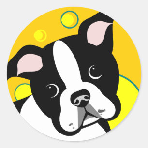 Sticker Rond Chien de Boston Terrier