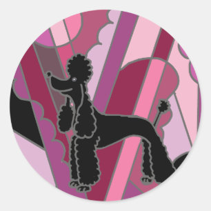 Sticker Rond Chien de caniche noir artistique Art Abstrait