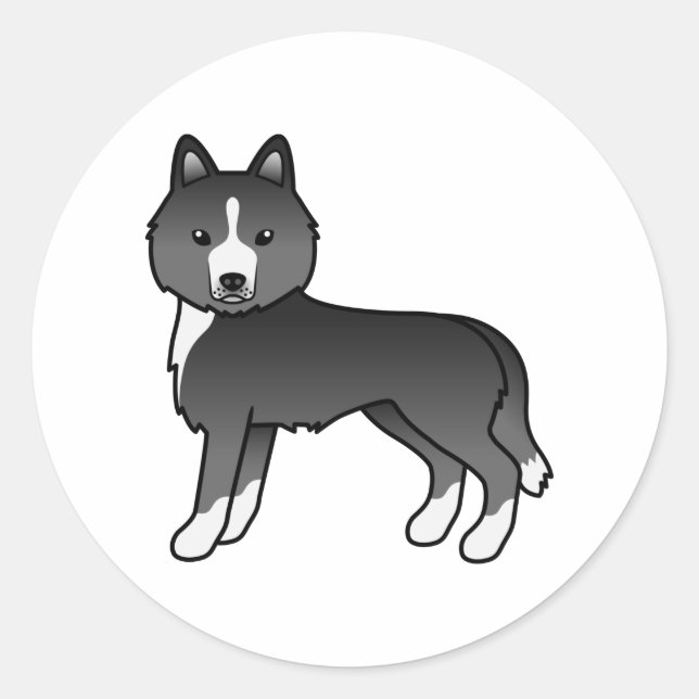 Sticker Rond Chien de caricature, principalement Noir Sibérien  (Devant)