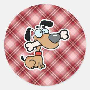 Sticker Rond Chien de caricature rouge plaid